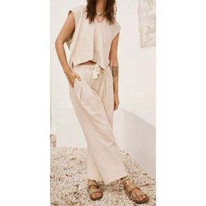 Free People FP Beach Daytripper Pants Slouchy Boho Pleated Tan Medium